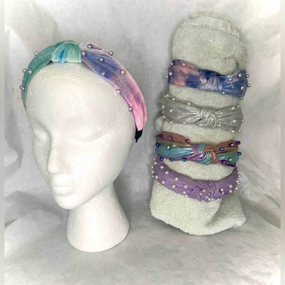 Pastel Pearl-Embellished Headband Set